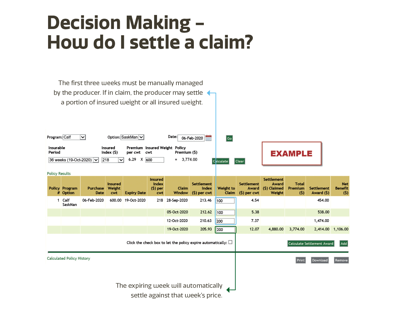 Decisions Making: How do I settle a claim table