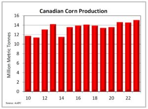 A chart depicting Canadian corn production